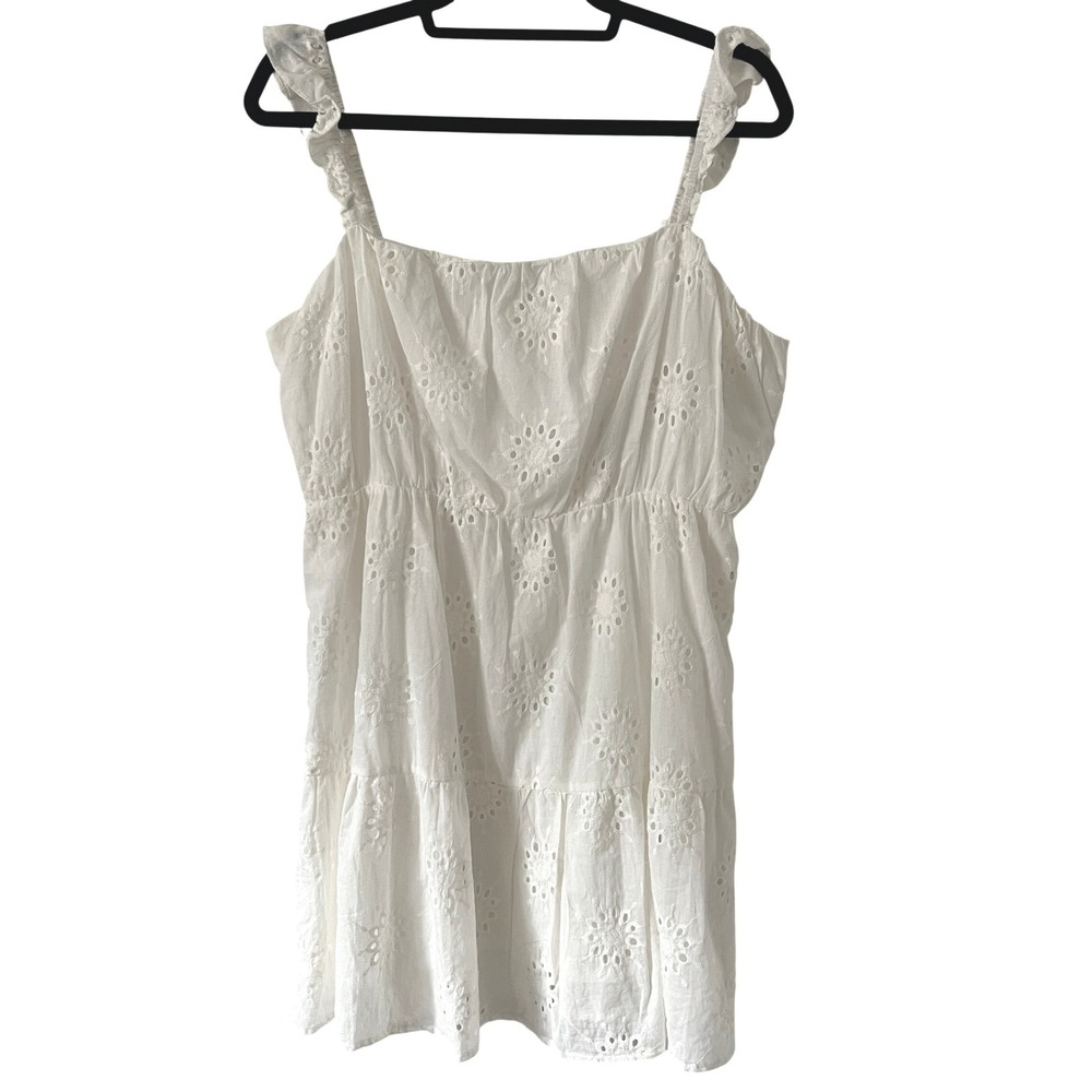 NWT Lush Sz XL White Eyelet Mini Dress Tiered Cotton Ruffle Strap Cottagecore